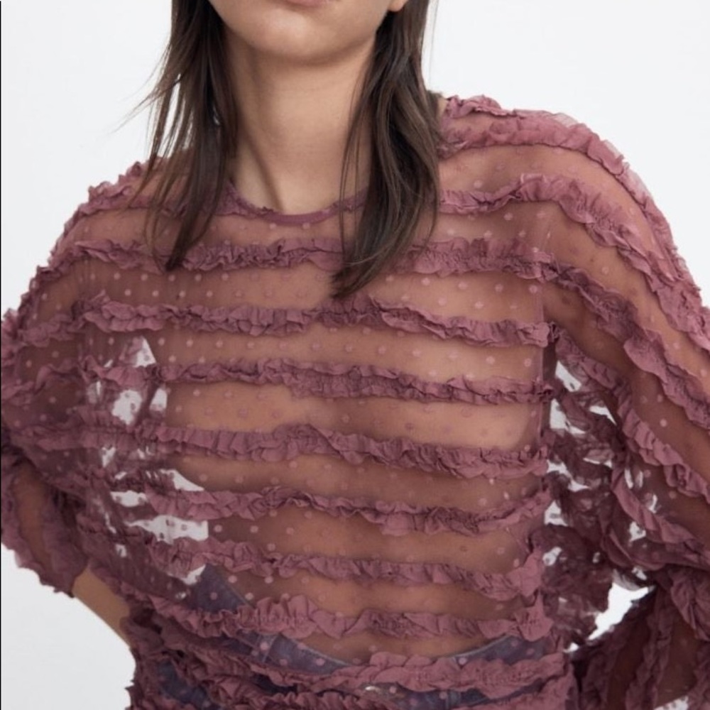 Zara Mauve Ruffled Blouse
